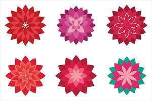 Set of colorful dahlia flower icons for graphic design. vector