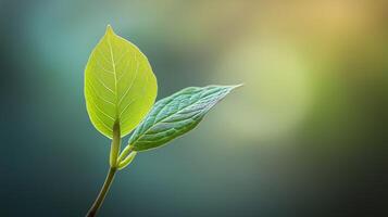 A delicate green leaf glows in soft natural light photo