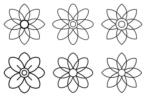 Six Simple Line Art Flower Icons