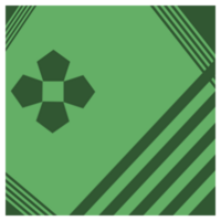 The image features a geometric green background with dark green elements, including diagonal lines and a four-petal floral shape, creating a modern and structured design. png