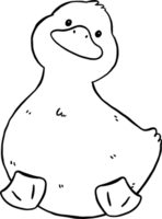 Cute Cartoon Duck Outline Black and White Front Sitting Hand Drawn Doodle png