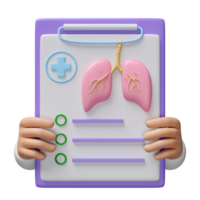 3d doctor hand holding check list for health with lung isolated. health check report, medicare concept, 3d illustration render png