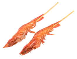 roasted prawn with skewer isolated. grilled shrimp png