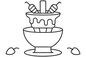 Simple Line Art of a Fondue Pot with Dessert Sticks vector