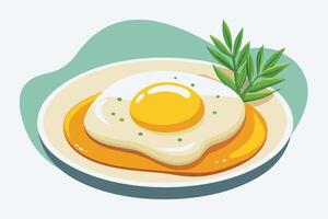 A Delicious Fried Egg with Garnish on a Plate vector