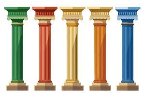 Colorful Classical Columns Against a White Background vector