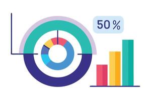 A Colorful pie chart and bar graph illustration for data analysis vector