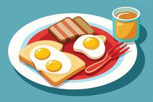A Delicious breakfast plate with eggs, bacon, and toast. vector