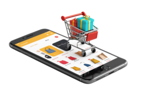 Smartphone displaying an online shopping app with a cart ready for payment png
