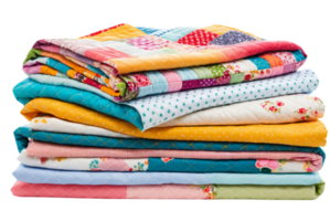 Stack of colorful patchwork quilt displayed png