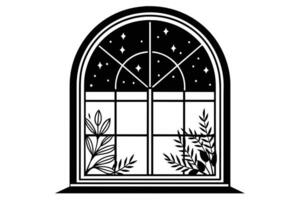 A Elegant black and white arched window design. vector