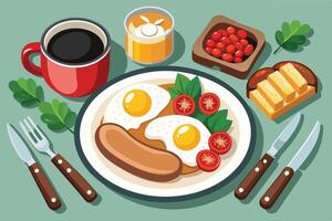 Delicious breakfast platter with eggs sausage and toast vector