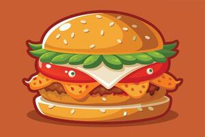 A Delicious Cartoon Burger on a Red Background vector