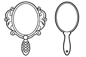 Elegant, Ornate Handheld Mirror Outline Design vector