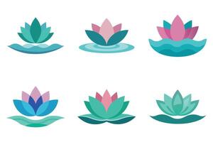 Set of Colorful Flat Design Lotus Flower Icons vector