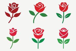 Six Simple Red Rose Icons for Graphic Design vector