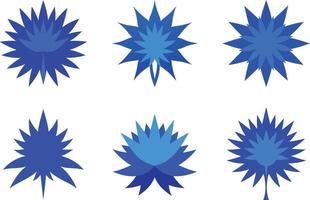 Set of Six Cornflower Icons with Varying Shades of Blue vector