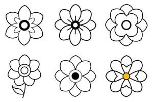 Six Simple Black and White Flower Designs for Coloring vector