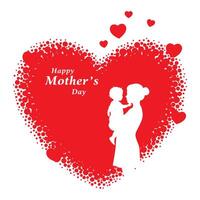Happy Mother's Day Heart with Mother and Child Silhouette vector