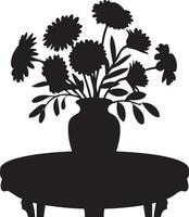 Elegant silhouette of flowers in a vase on a table. vector