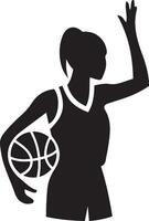 Silhouette of a female basketball player holding the ball and pointing up vector