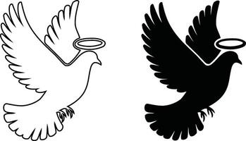 Symbolic Dove with Halo in Line Art and Silhouette vector
