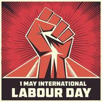 A vibrant poster design, featuring a clenched fist in bold, graphic style against a red, radiating background. vector