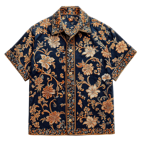 Elegant Handmade Batik Shirt Featuring Authentic Javanese Patterns in Rich Earthy Tones Isolated on Transparent Background png