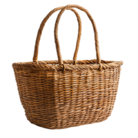Artisanal Handwoven Straw Basket Bag with Strong Handles Isolated on Transparent Background png
