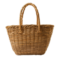 Handcrafted Wicker Bag with Twisted Straw Handles Isolated on Transparent Background png