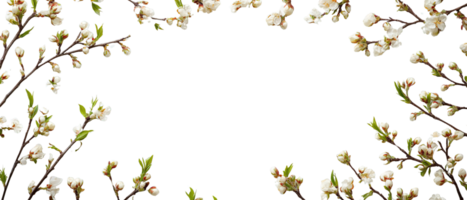 Delicate White Cherry Blossom Branches Arranged as a Border on an Isolated Transparent Background png