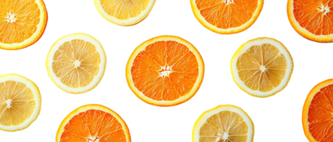 Fresh Orange and Lemon Slices Floating on Transparent Background png