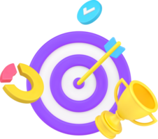 Success business strategy target achievement dartboard arrow in bullseye 3d icon png