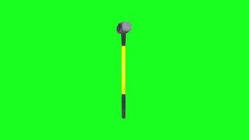 Brightly colored sledgehammer on green backdrop in 3D rendering video