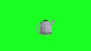 3D rendering of a metallic watering can on a bright green background video