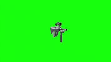 Detailed 3D rendering of a modern tactical firearm on green background video