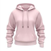 Soft pastel pink hoodie with drawstrings, isolated on white photo