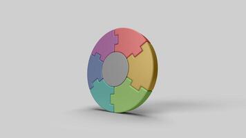 colored circular 3D puzzle pieces on the white backdrop, left view photo