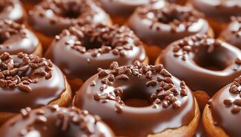 Peanut chocolate cream topping donut seamless pattern closeup view photo