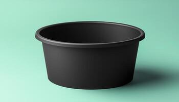 Blank black paper bowl disposable for packaging brand name for delivery container on blue background photo