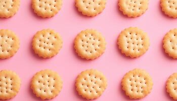 Biscuit salty cake rounded small pattern seamless crunchy cake on pink background photo