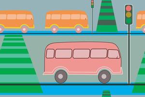 Seamless pattern bus with traffic light and zebra cross for kid design printing vector