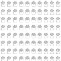 Light gray french fries pattern in paper cones. Subtle, monochrome design. Perfect for food-themed backgrounds, textiles, and packaging. Simple, repeat. vector