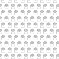 Outline french fries pattern in paper cones. Black and white, line art design. Perfect for food-themed backgrounds, menus, and packaging. Simple repeat. vector