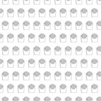 Pixelated french fries pattern in paper cones. Retro, 8-bit style. Light gray, monochrome design. Perfect for gaming, food-themed backgrounds, and packaging. . vector