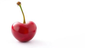 close up of ripe cherry berry isolated on white background with space for text. Concept - summer, harvest, vitamins, decoration. photo