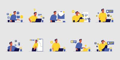 Creative Workflow Illustration with Male Character Working vector