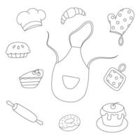 A set of kitchen utensils, a baking set, a black and white illustration on a white background. vector