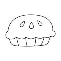 Black and white illustration of a pie with filling on a white background. vector