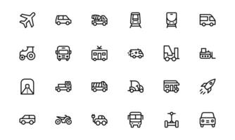 Comprehensive Transport Icons set pack. Editable, Minimalist Line Icons for Logistics, Public Transport, and Travel Projects. vector